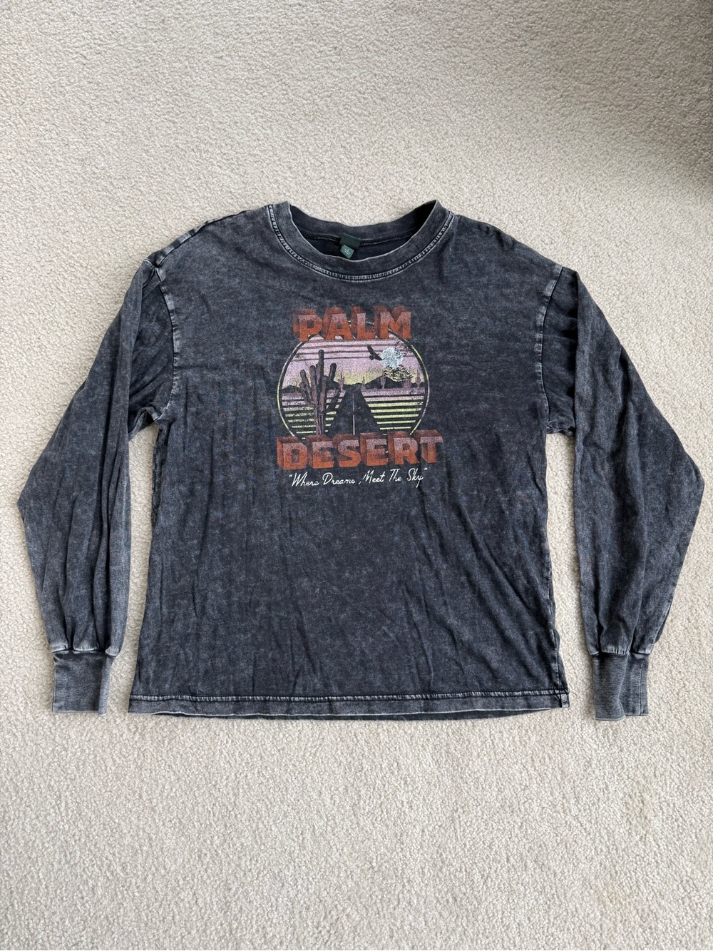 Wild Fable Graphic Long Sleeve Tee - Charcoal with Rust & Green Print